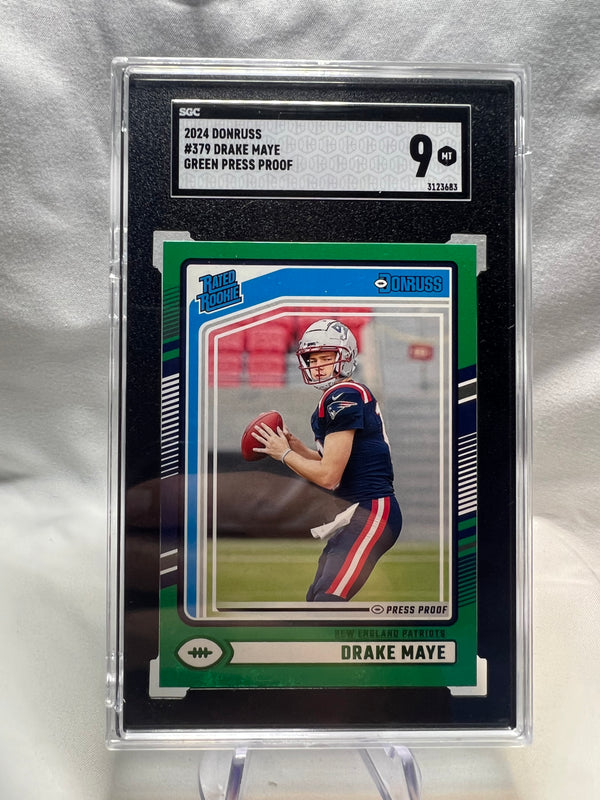 2024 Panini Donruss Drake Maye Green Press Proof RC SGC 9  Patriots