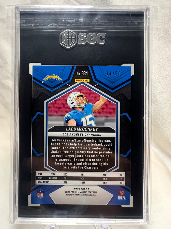 2024 Panini Mosaic Ladd McConkey Purple No Huddle Prizm /50 SGC 9.5