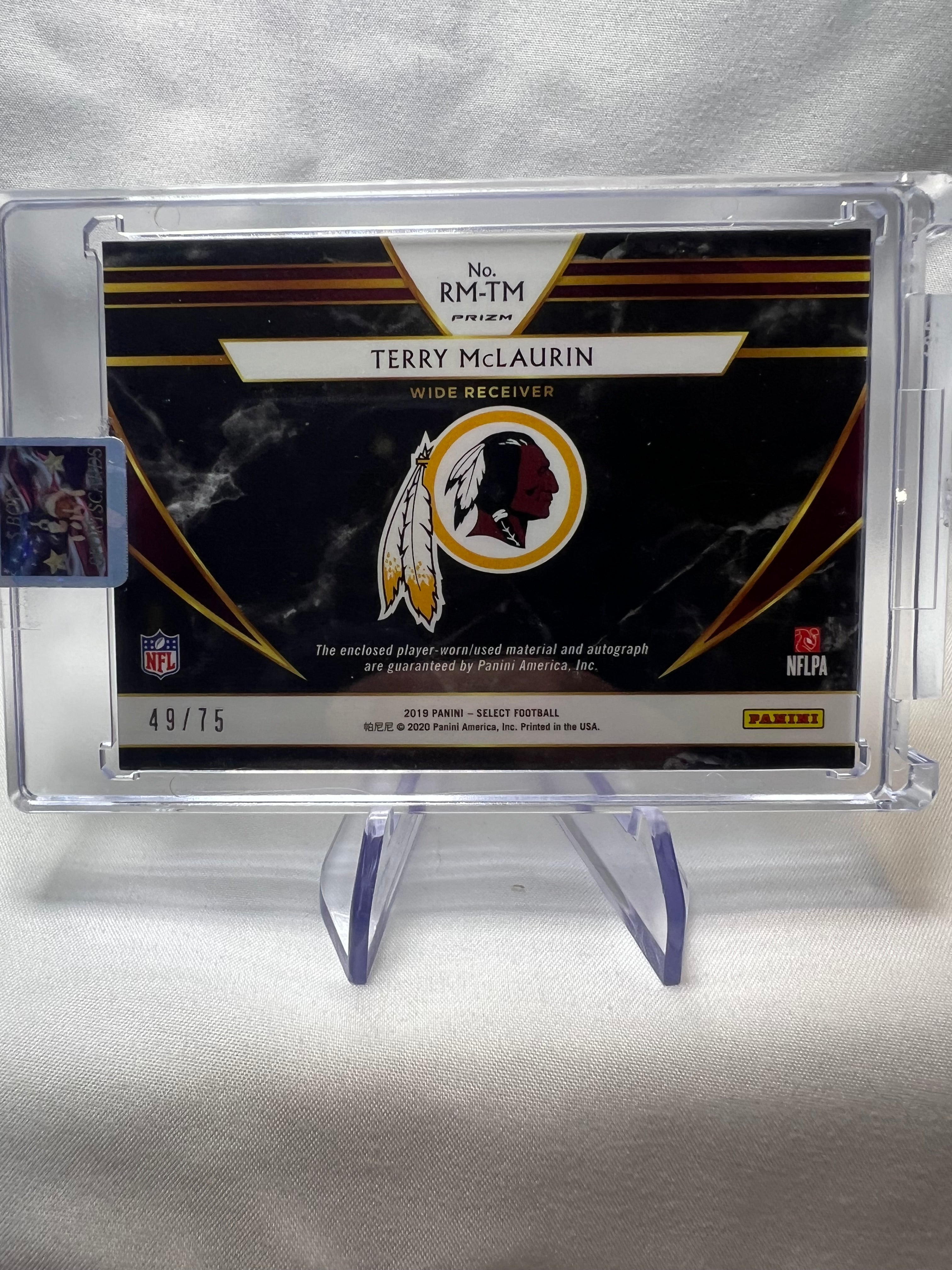 2019 Panini Select Terry McLaurin Rookie Patch Auto Blue Prizm /75  Commanders