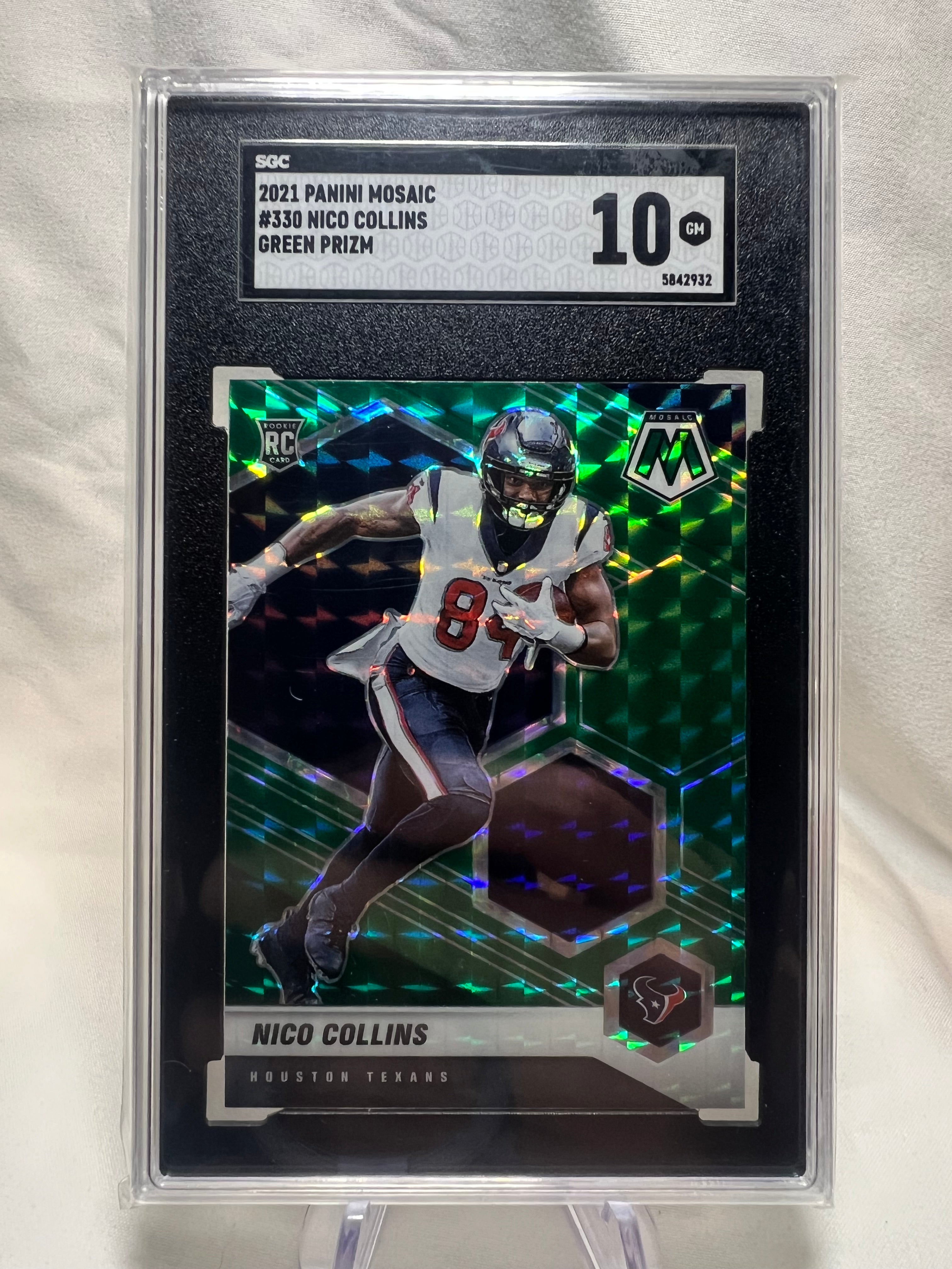 2021 Panini Mosaic Nico Collins Rookie Green Prizm SGC 10