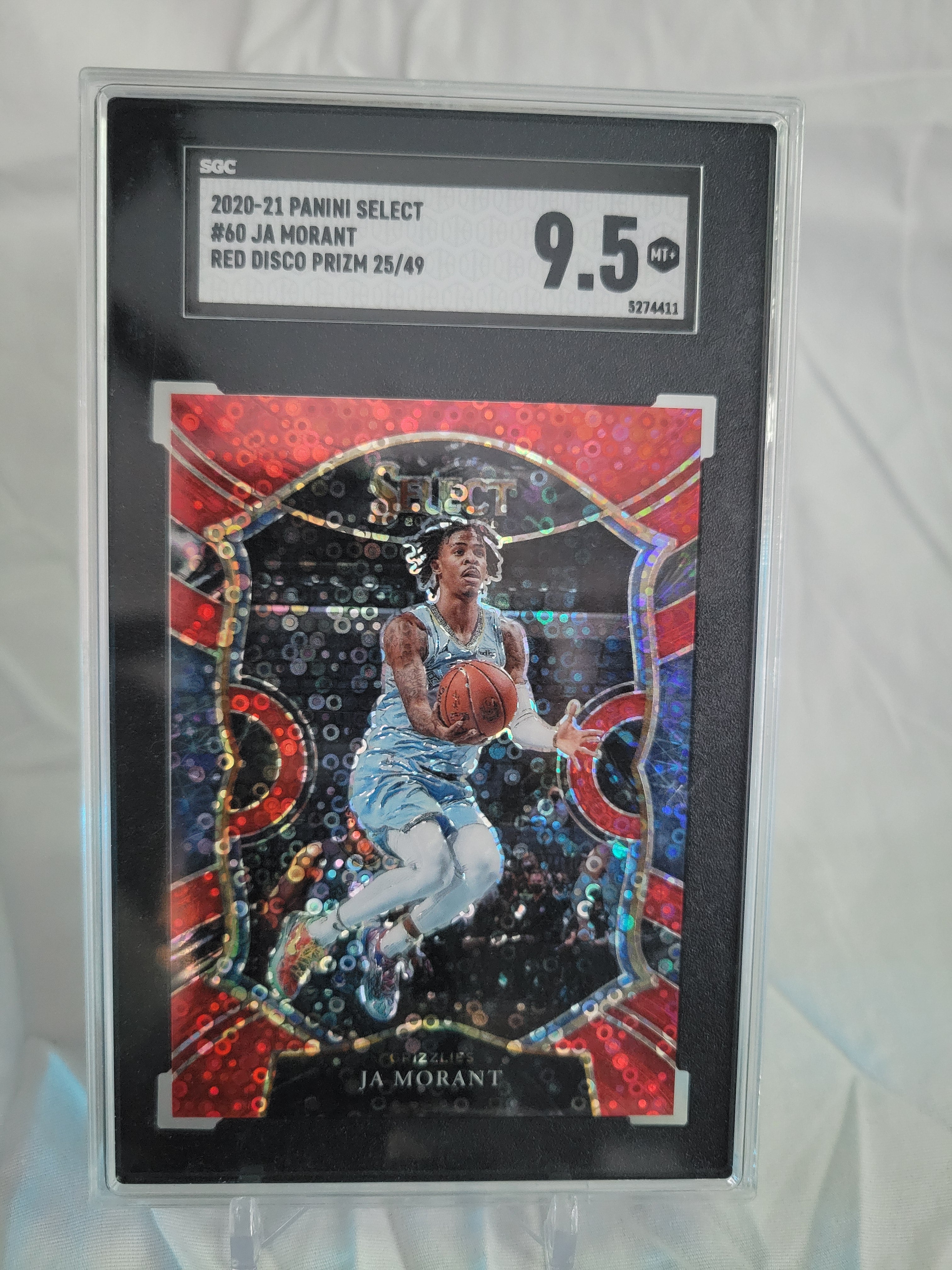 2020-21 Panini Select Ja Morant Red Disco Prizm 25/49 SGC 9.5