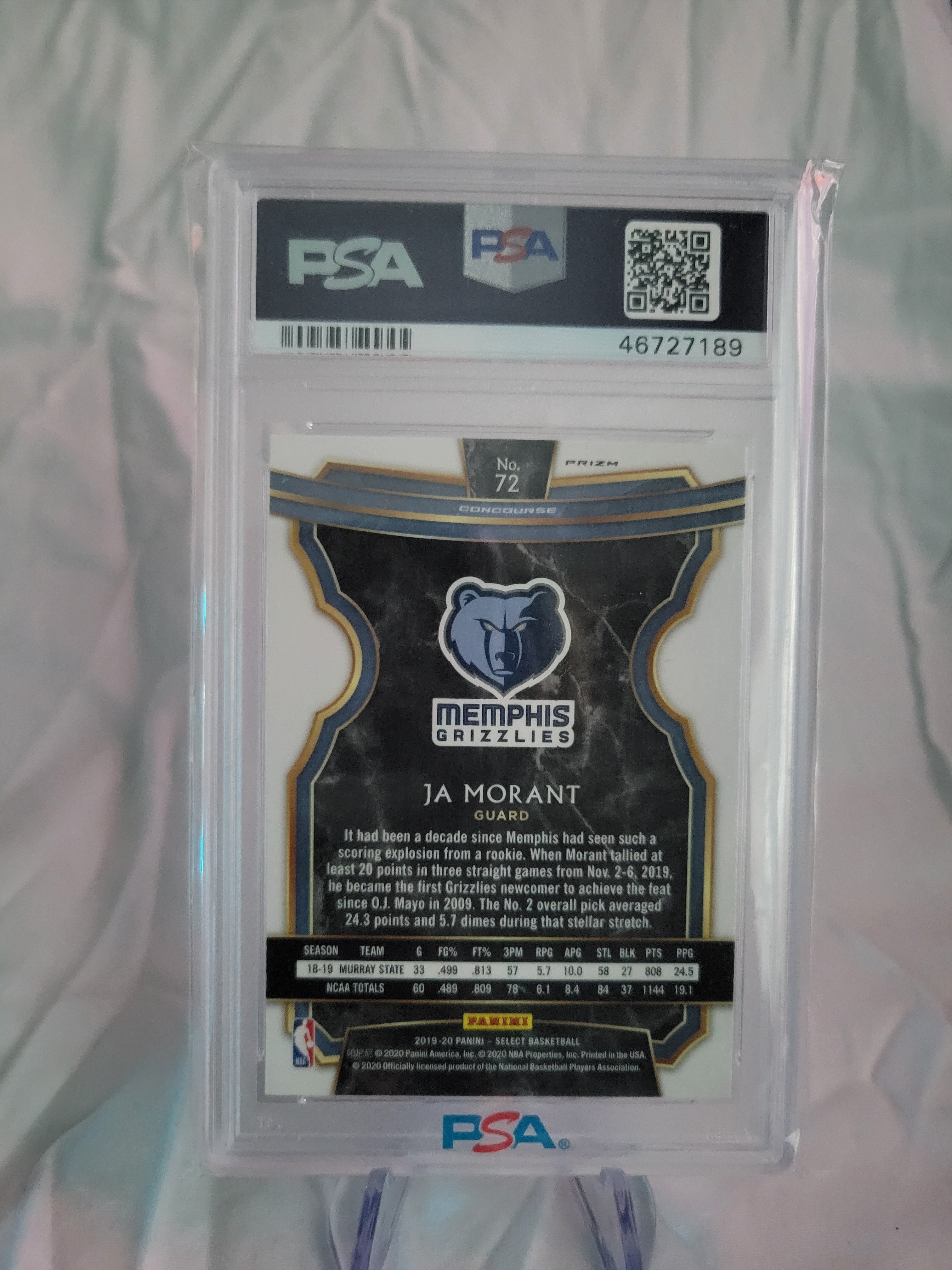 2019 Panini Select Ja Morant Tri-Color Prizm PSA 10