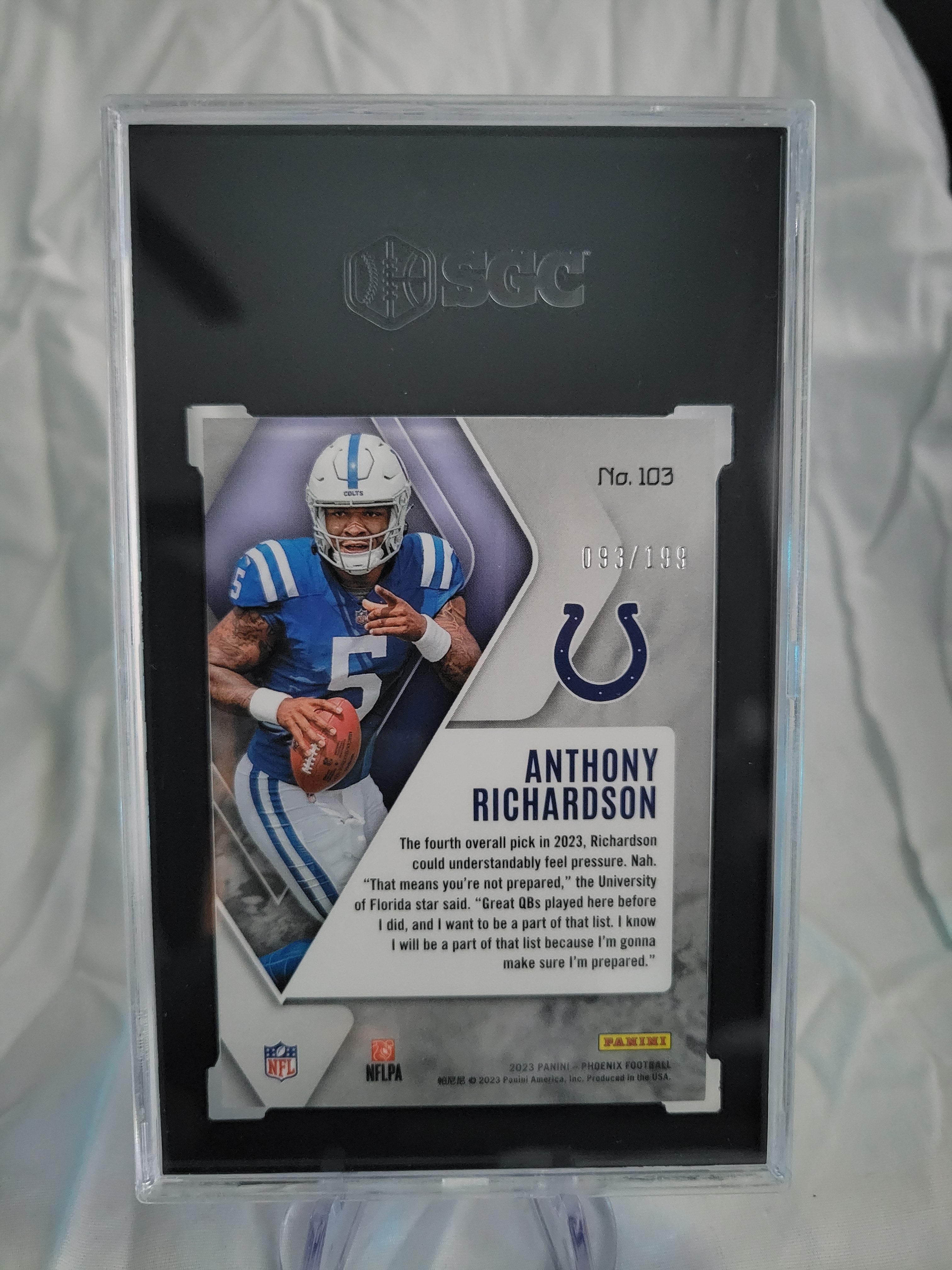 2023 Panini Phoenix Anthony Richardson Red Seismic 93/199 SGC 9.5