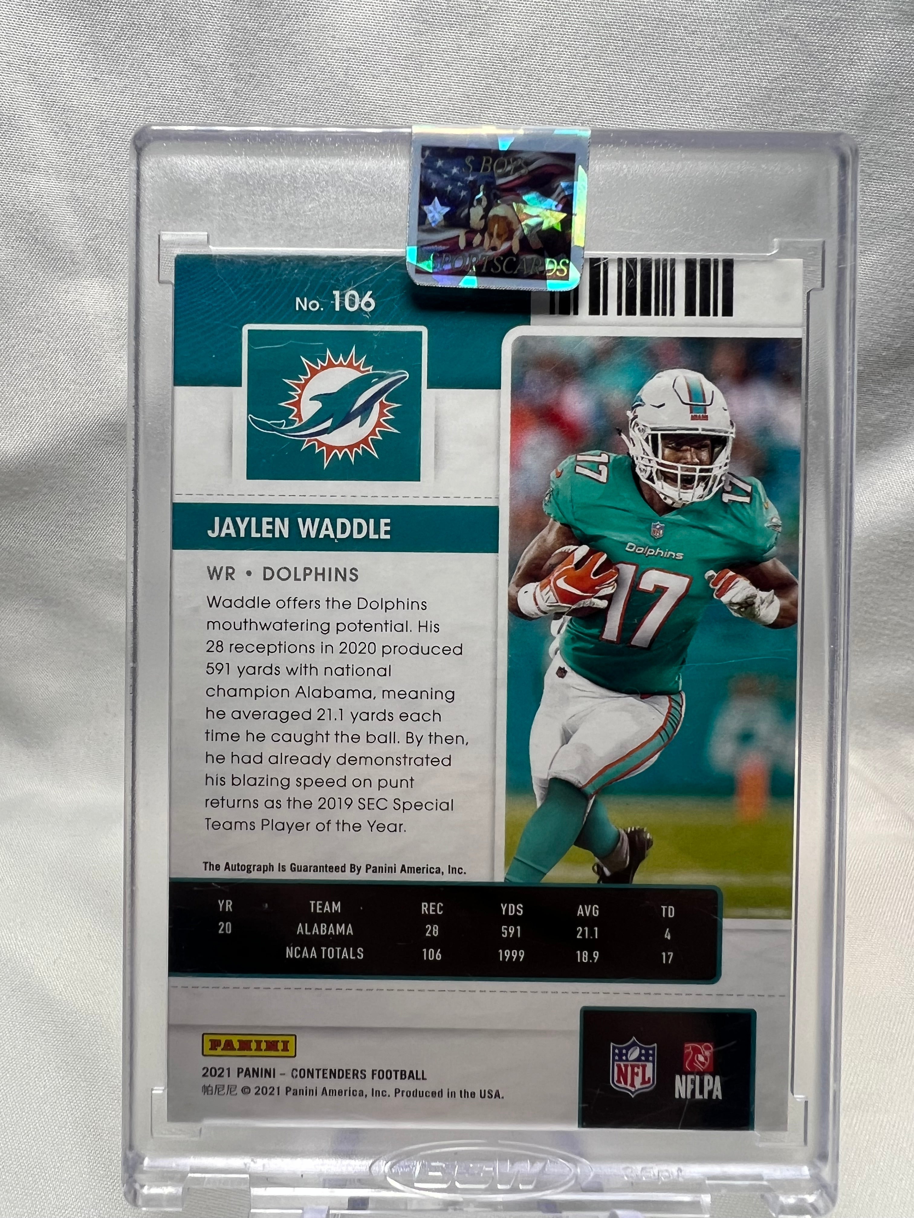 2021 Panini Contenders Jaylen Waddle Wild Card Round Autograph RC  Dolphins