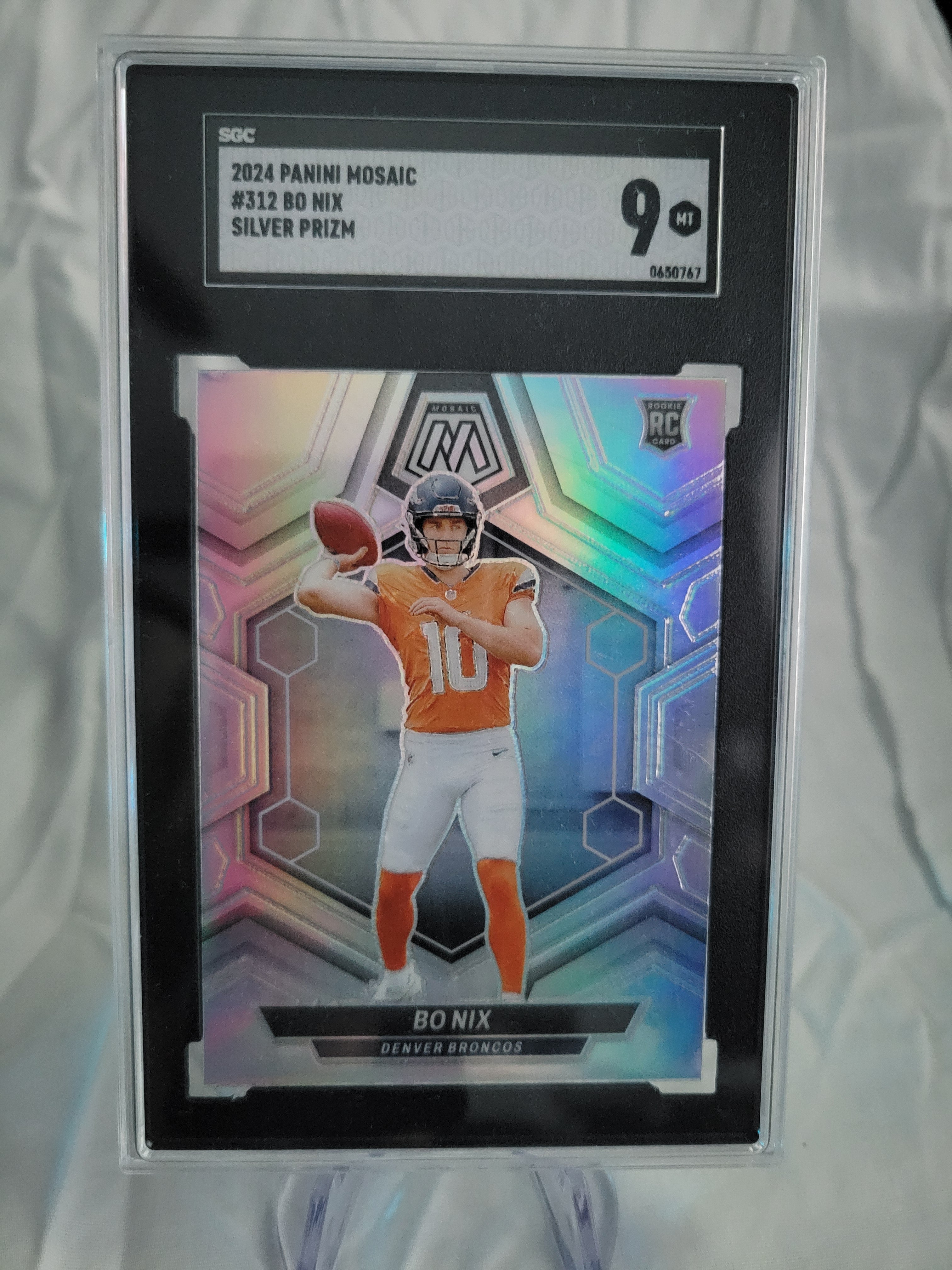 2024 Panini Mosaic Bo Nix Silver Prizm SGC 9