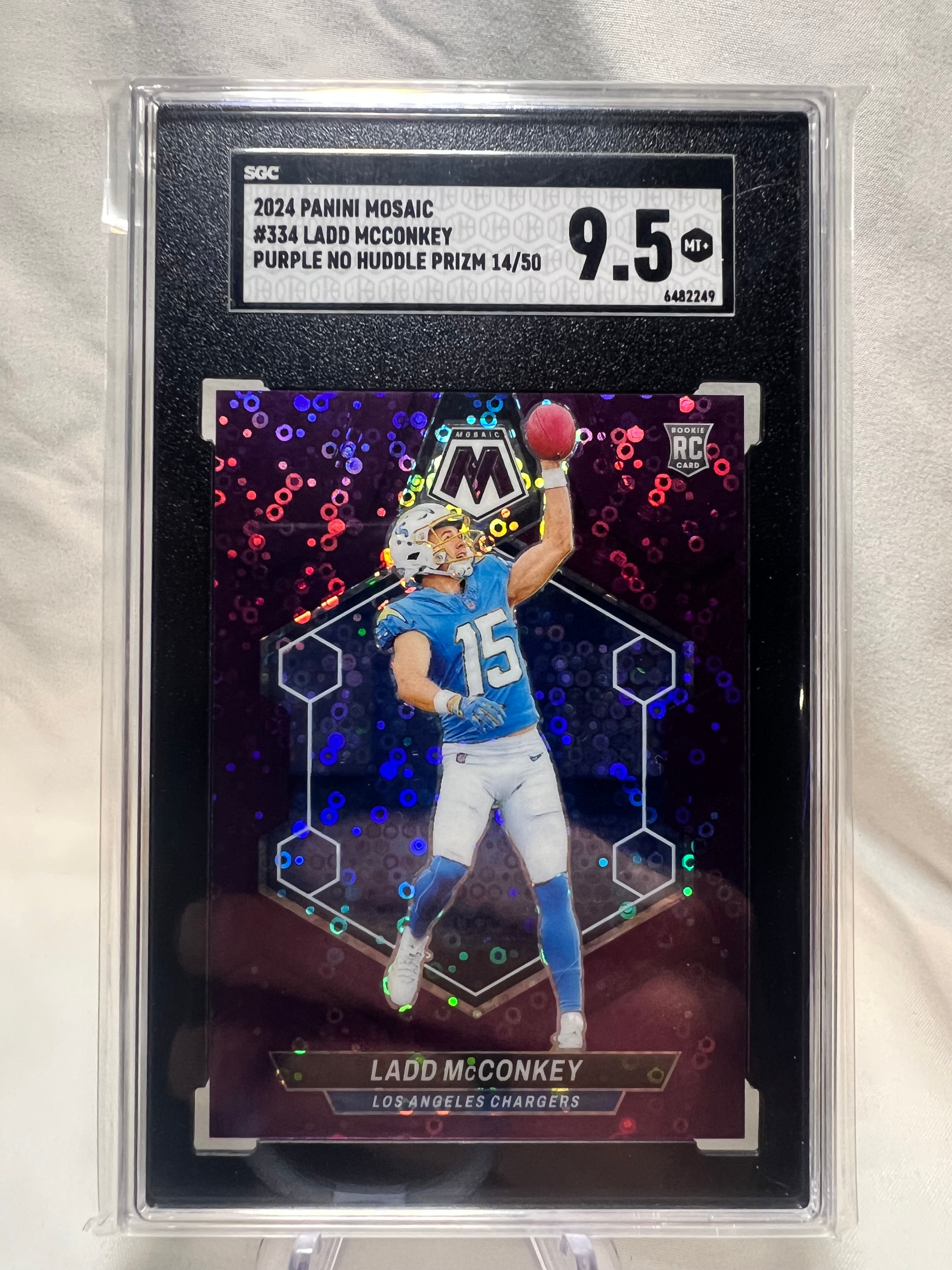 2024 Panini Mosaic Ladd McConkey Purple No Huddle Prizm /50 SGC 9.5