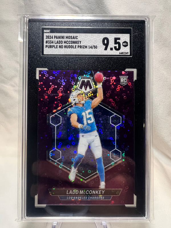 2024 Panini Mosaic Ladd McConkey Purple No Huddle Prizm /50 SGC 9.5