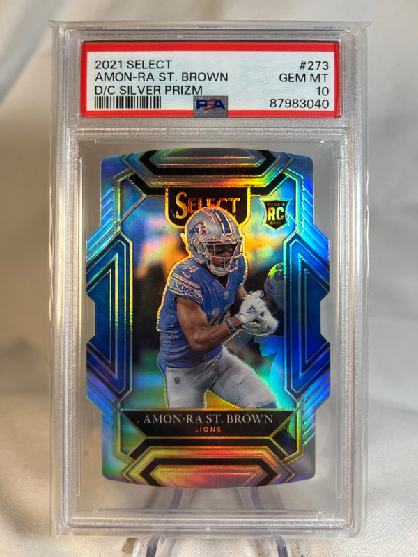 2021 Panini Select Amon-Ra St. Brown Die Cut Silver Prizm PSA 10 Gem Mint
