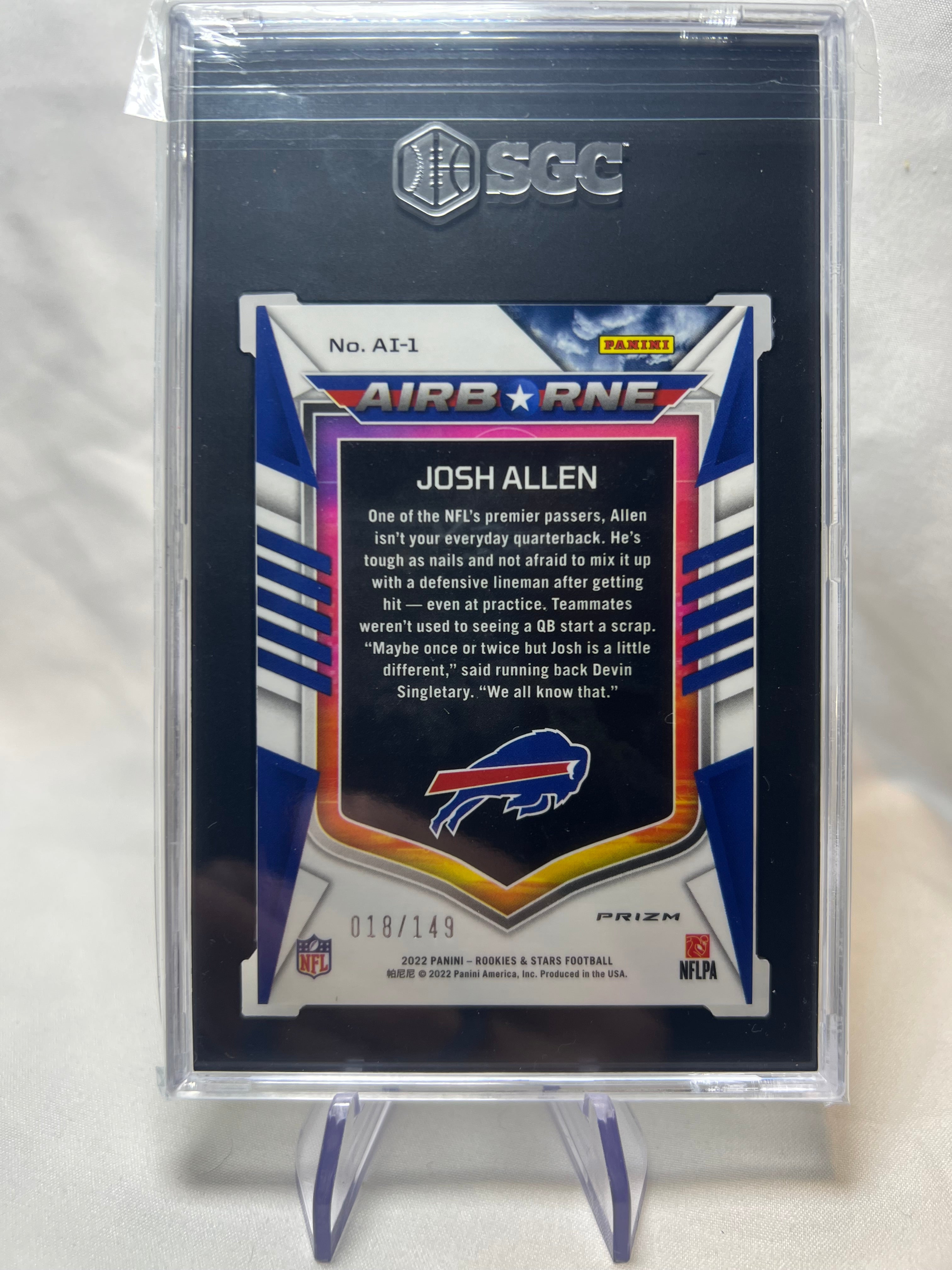 2022 Panini Rookies & Stars Josh Allen Prizm Airborne White Prizm Airborne /149 SGC 9