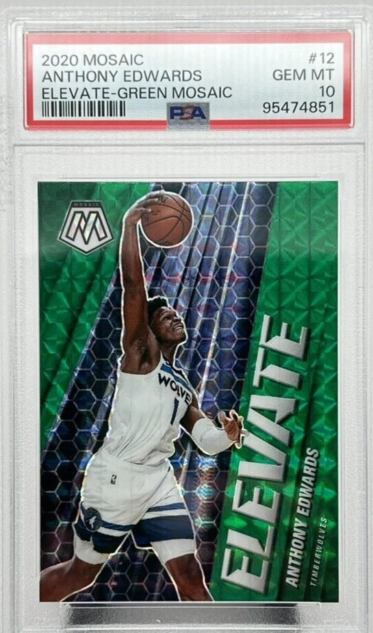 2020 PANINI MOSAIC ELEVATE GREEN MOSAIC #12 ANTHONY EDWARDS ROOKIE RC PSA 10