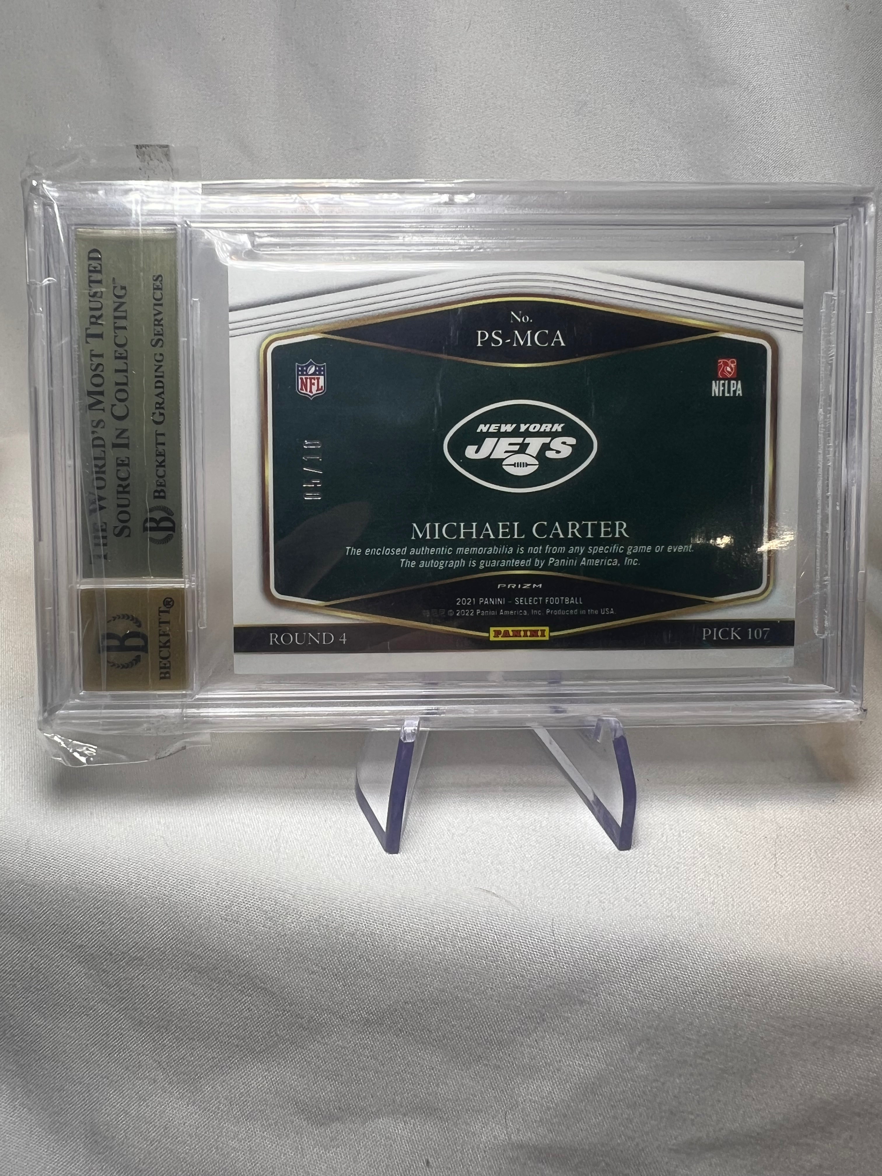 2022 Panini Select Signatures Michael Carter Gold Prizm Rookie Patch Auto /10 BGS 9.5