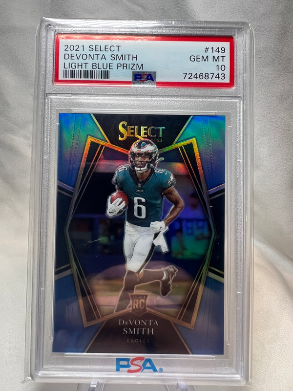 2021 Panini Select Devonta Smith Light Blue Prizm /99 PSA 10
