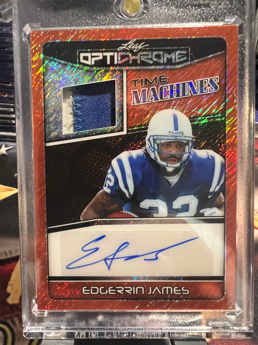 2025 Leaf Optichrome Football Edgerrin James Red Shimmer Patch and Auto 1/1