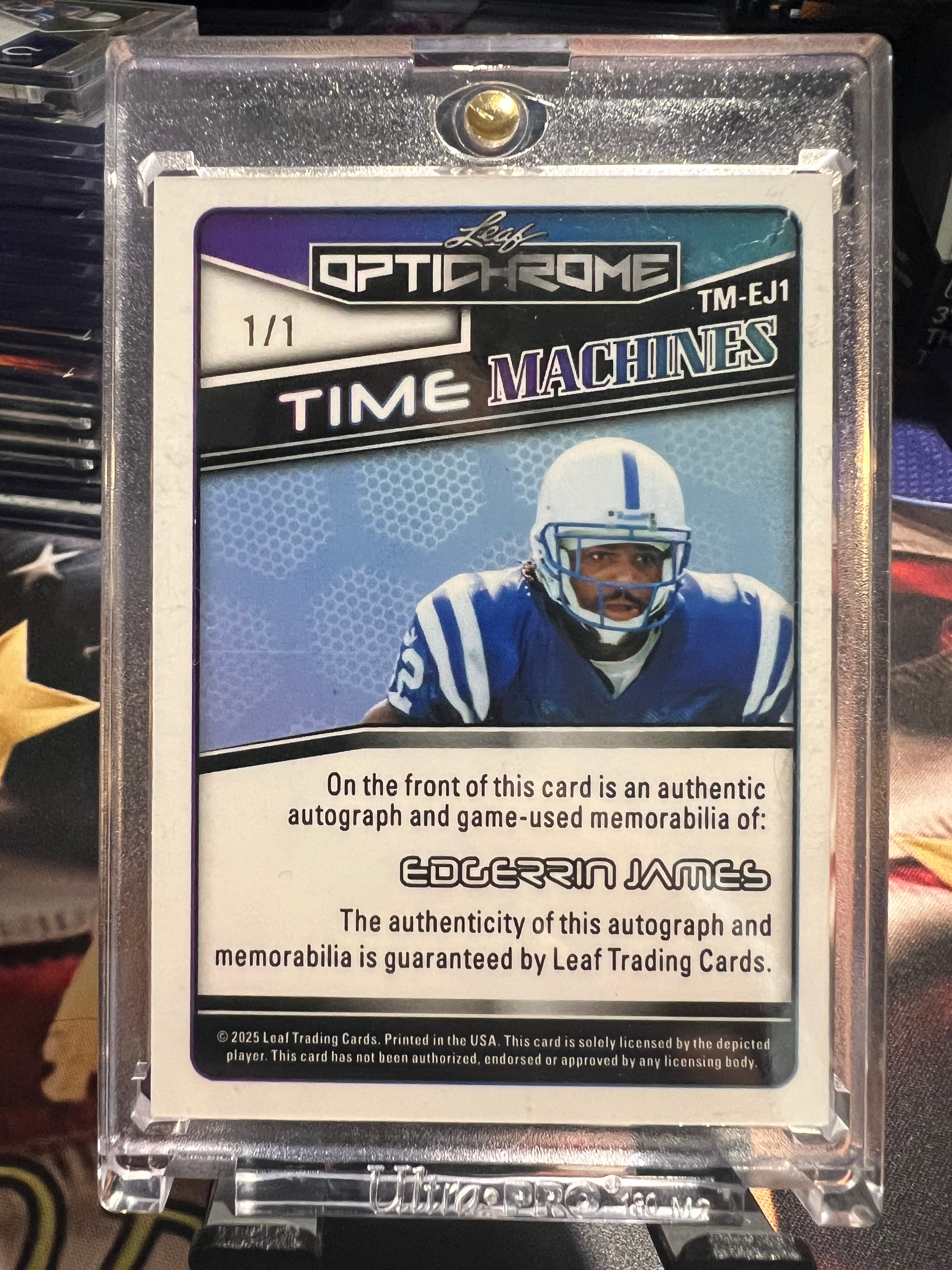 2025 Leaf Optichrome Football Edgerrin James Red Shimmer Patch and Auto 1/1  Colts