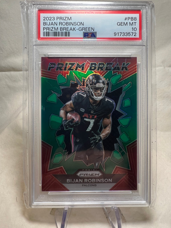 2023 Panini Prizm Bijan Robinson Prizm Break Green Rookie Card PSA 10  Falcons