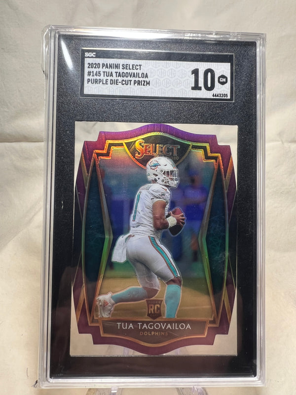 2020 Panini Select Tua Tagovailoa Purple Die Cut Prizm Rookie Card SGC 10