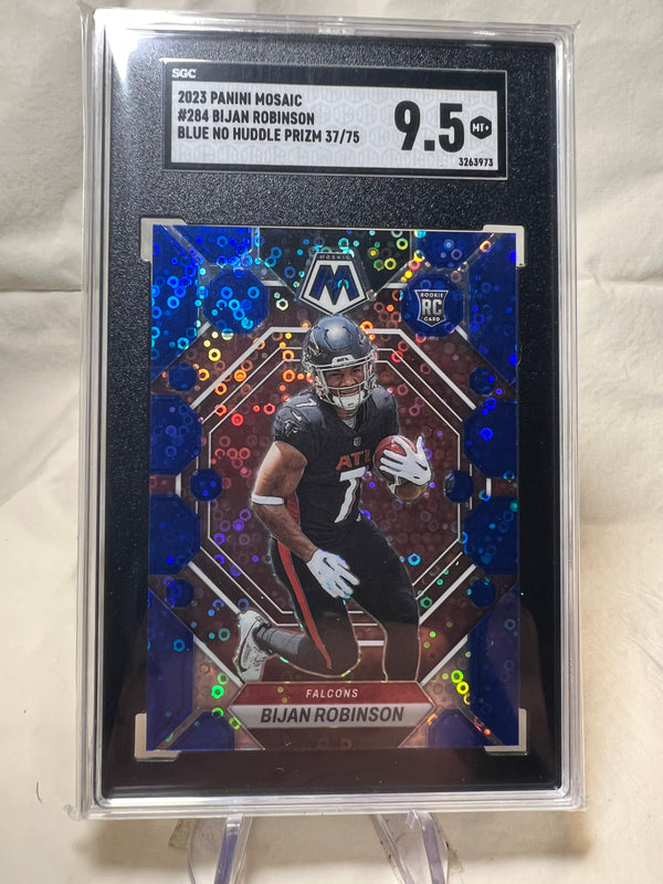 2023 Panini Mosaic Bijan Robinson Blue No Huddle Prizm /75 SGC 9.5  Falcons