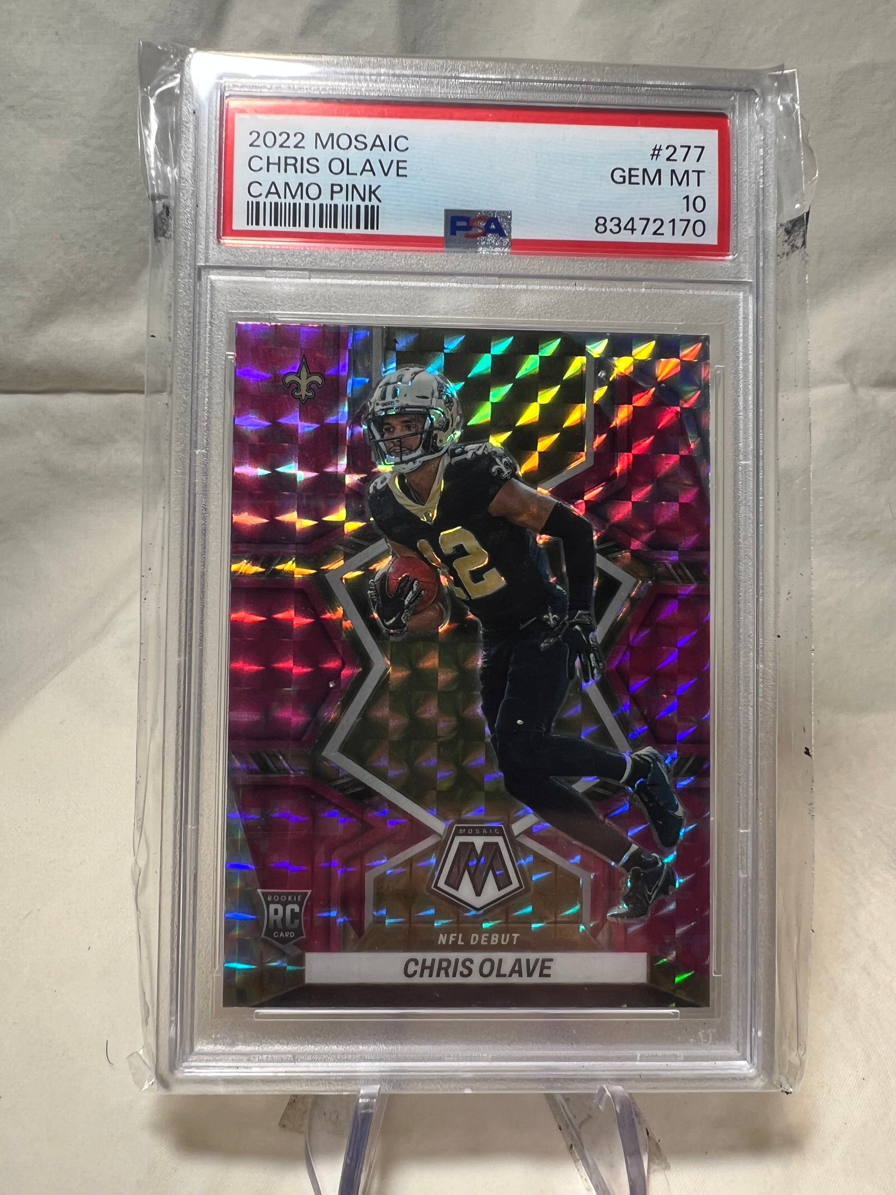 2022 Panini Mosaic Chris Olave Pink Camo Rookie Card PSA 10  Saints