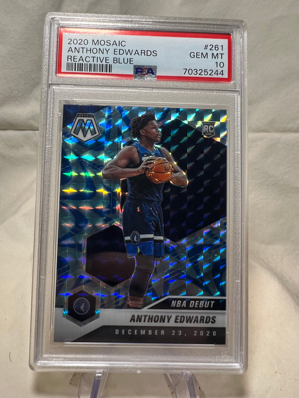 2020 Panini Mosaic Anthony Edwards Reactive Blue NBA Debut PSA 10