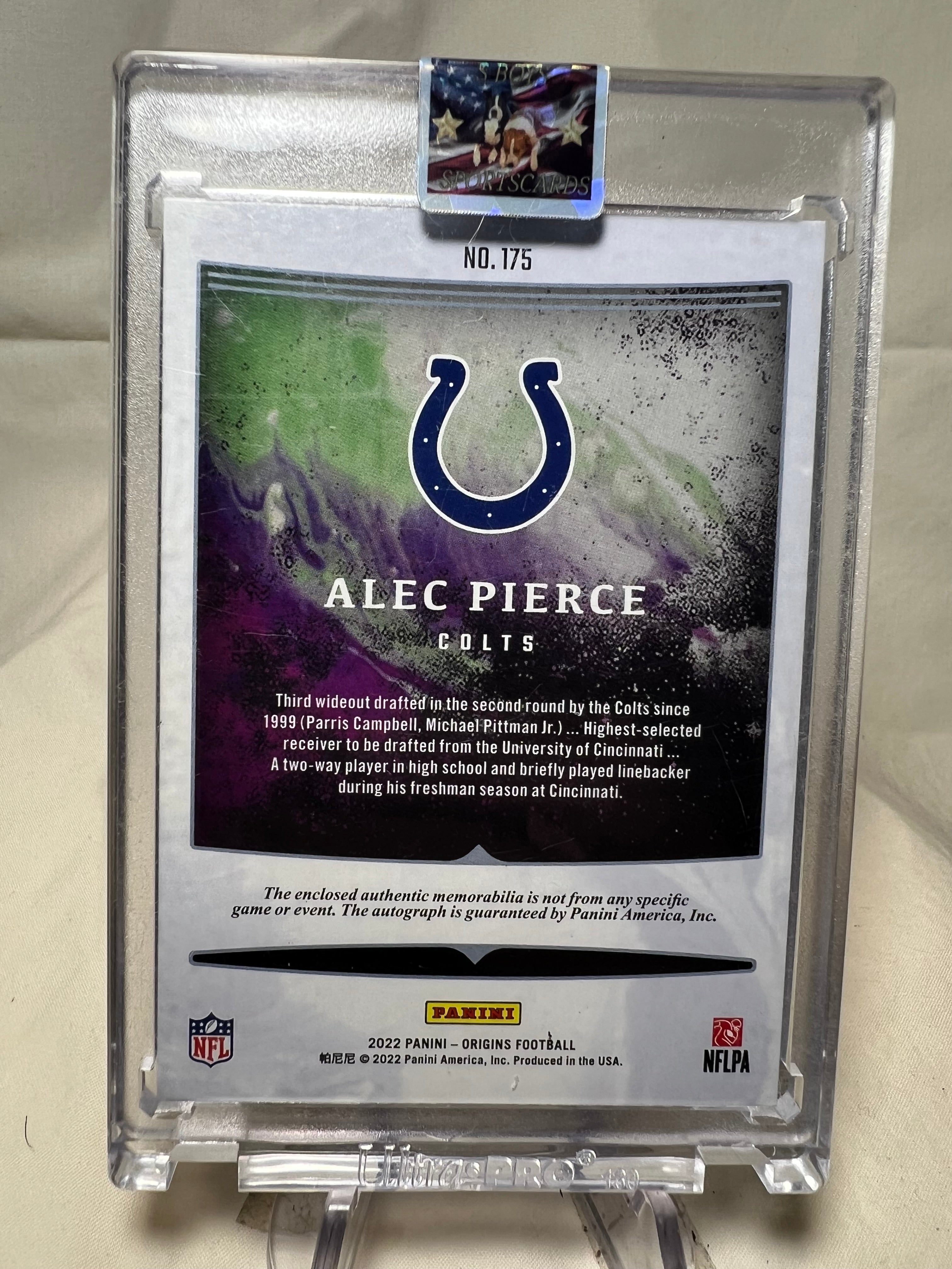 2022 Panini Origins Alec Pierce Rookie Patch Auto