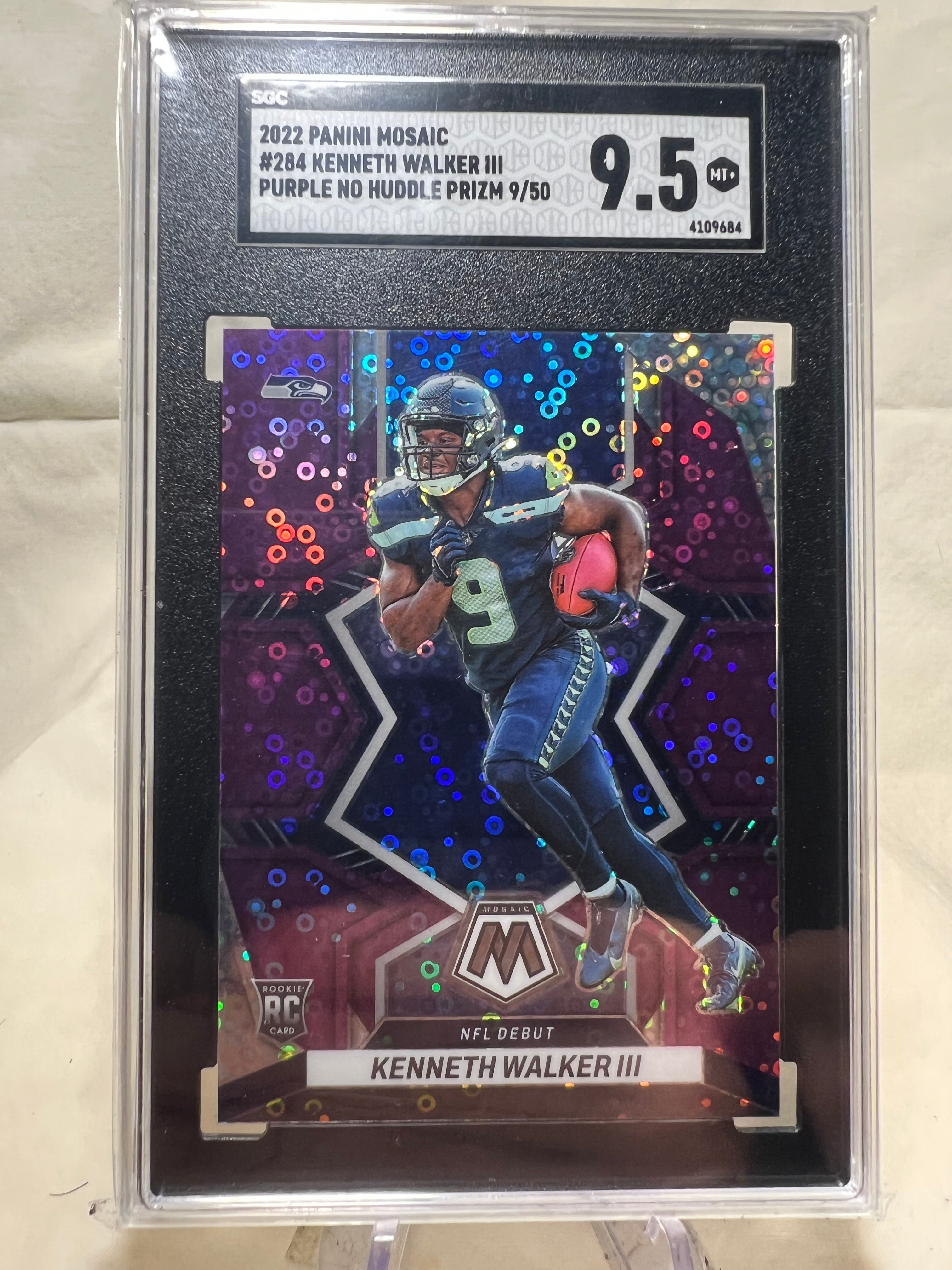 2022 Panini Mosaic Kenneth Walker Iii Purple No Huddle Prizm Rookie Card 9/50 Number Match SGC 9.5  Commanders