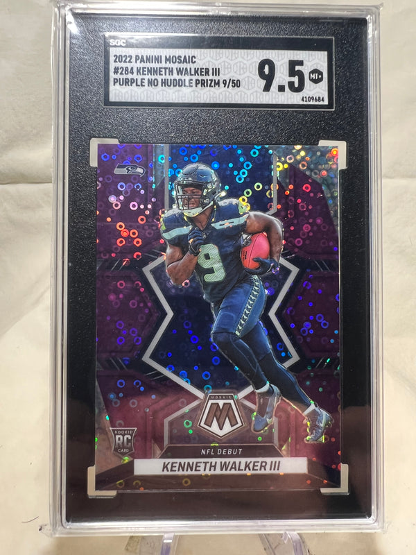 2022 Panini Mosaic Kenneth Walker Iii Purple No Huddle Prizm Rookie Card 9/50 Number Match SGC 9.5