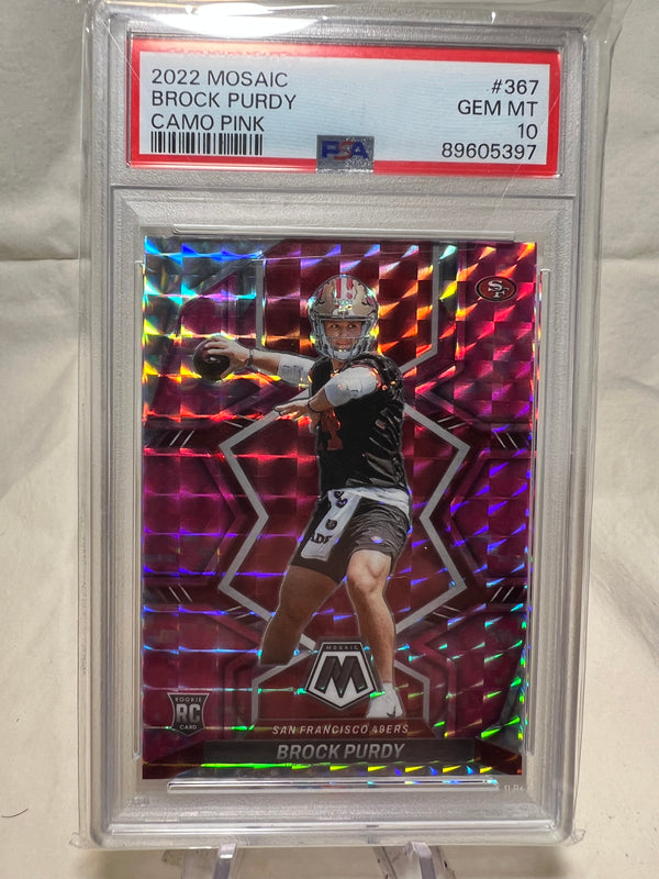 2022 Panini Mosaic Brock Purdy Camo Pink Rookie Card PSA 10