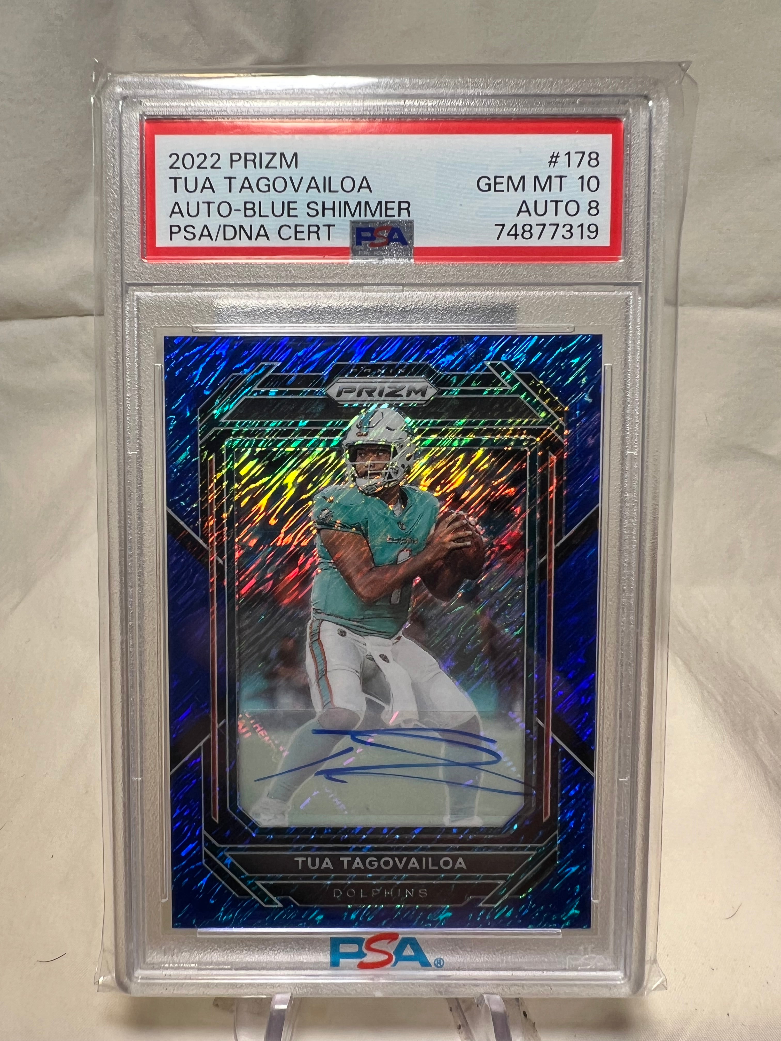 2022 Panini Prizm Tua Tagovailoa Auto Blue Shimmer PSA 10  Dolphins