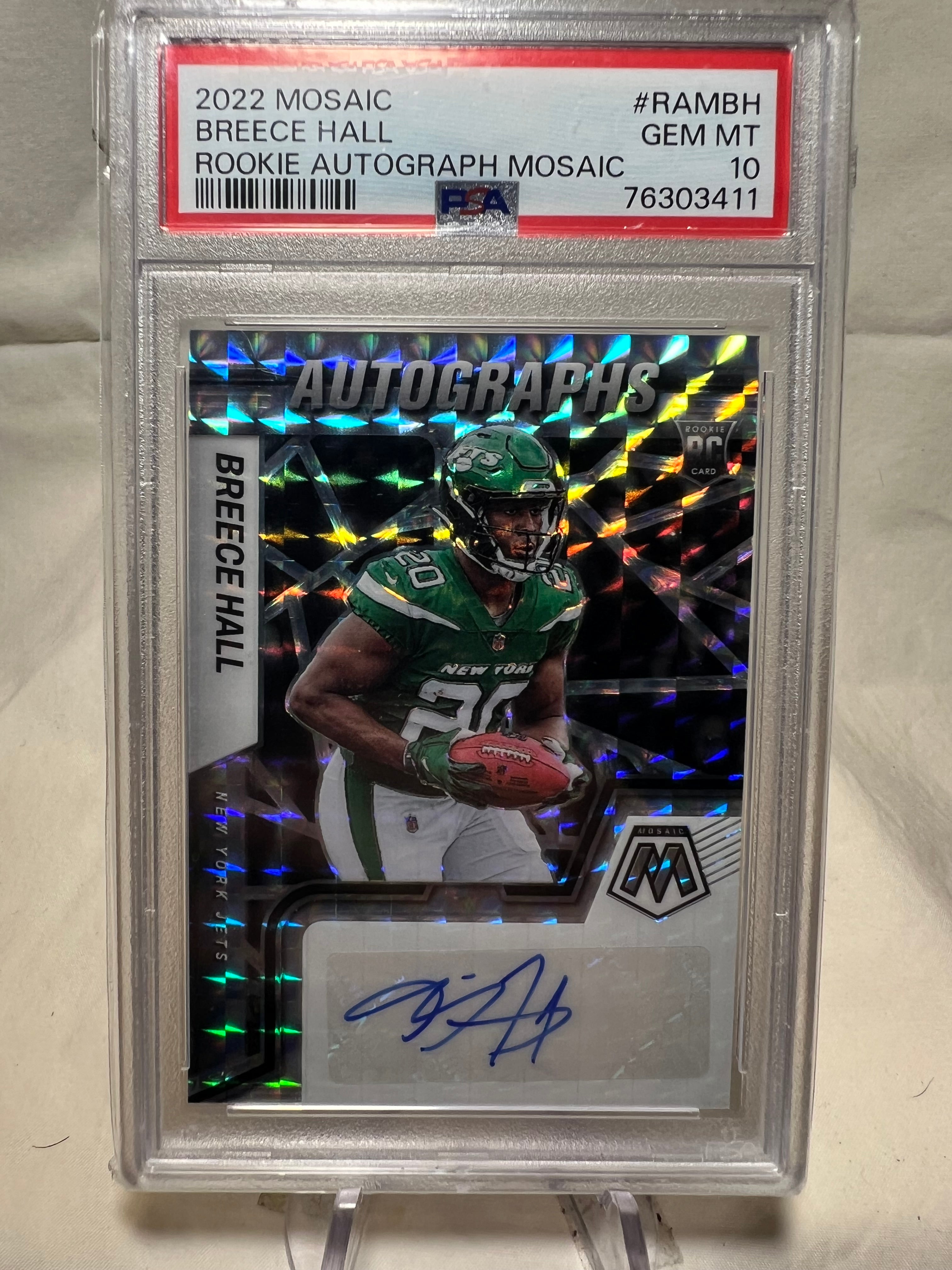 2022 Panini Mosaic Breece Hall Rookie Autograph Mosaic PSA 10 Jets