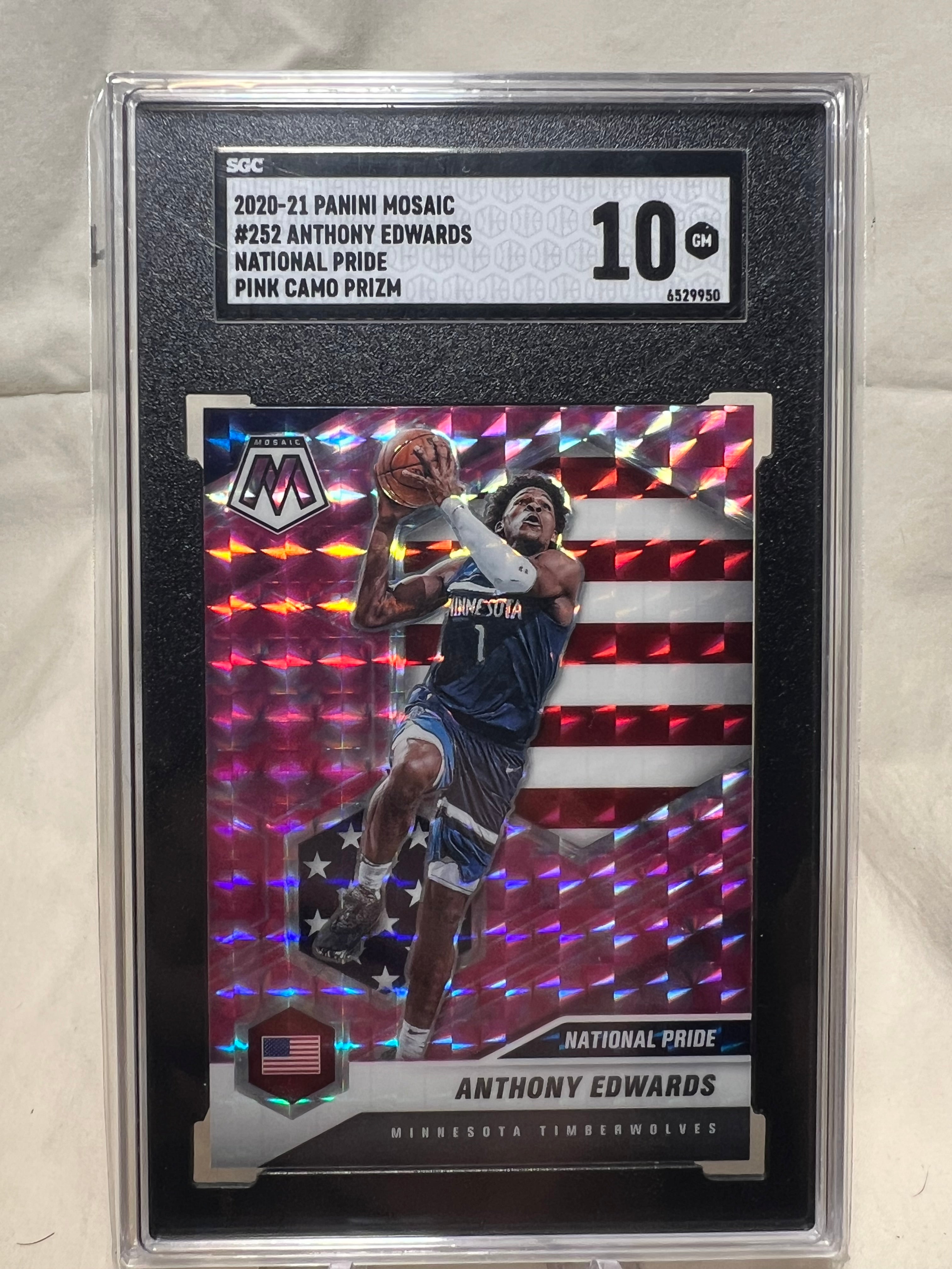 2020 Panini Mosaic Anthony Edwards National Pride Pink Camo Prizm Rookie Card SGC 10.