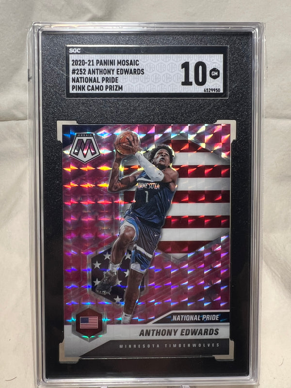 2020 Panini Mosaic Anthony Edwards National Pride Pink Camo Prizm Rookie Card SGC 10.