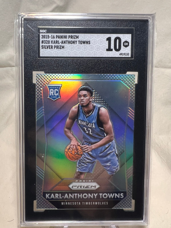 2015 Panini Prizm Karl Anthony Towns Silver Prizm Rookie Card SGC 10.