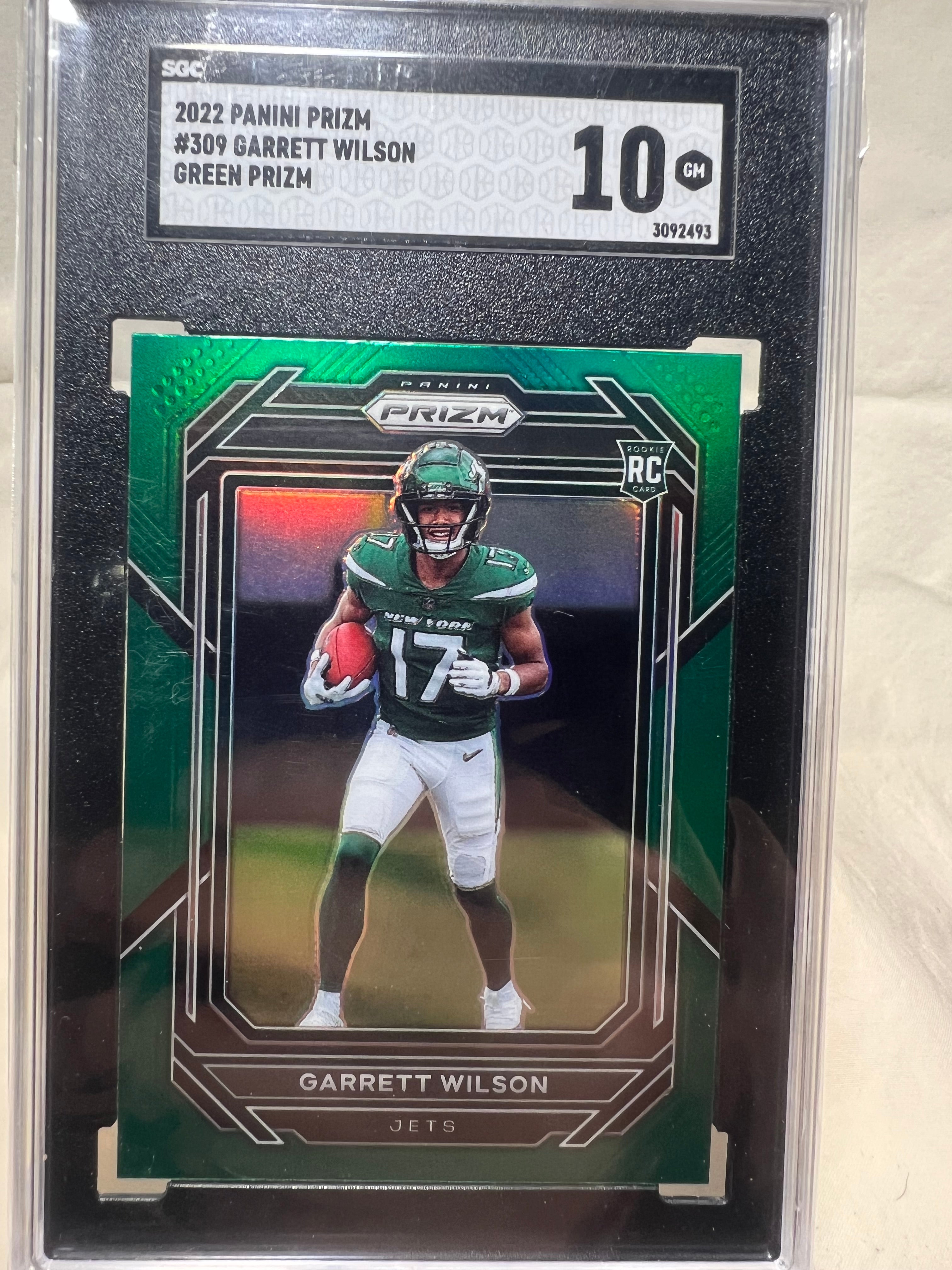 2022 Panini Prizm Garrett Wilson Green Prizm (Color Match) Rookie Card SGC 10 Jets