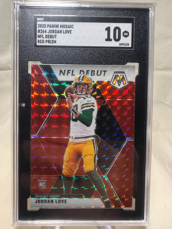 2020 Panini Mosaic Jordan Love Nfl Debut Red Prizm Rookie Card SGC 10.