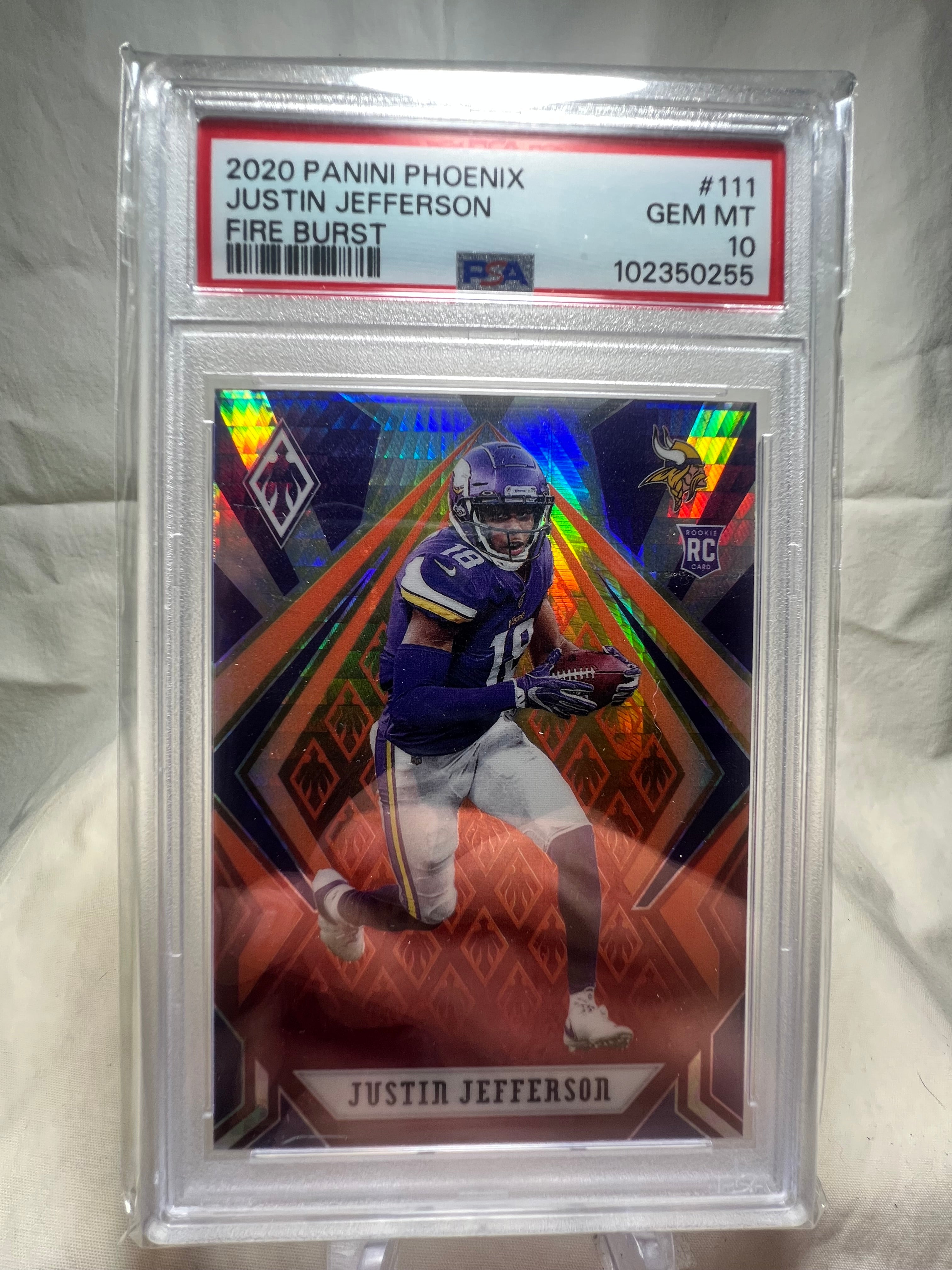 2020 Panini Pheonix Justin Jefferson Fire Burst Rookie Card PSA 10.
