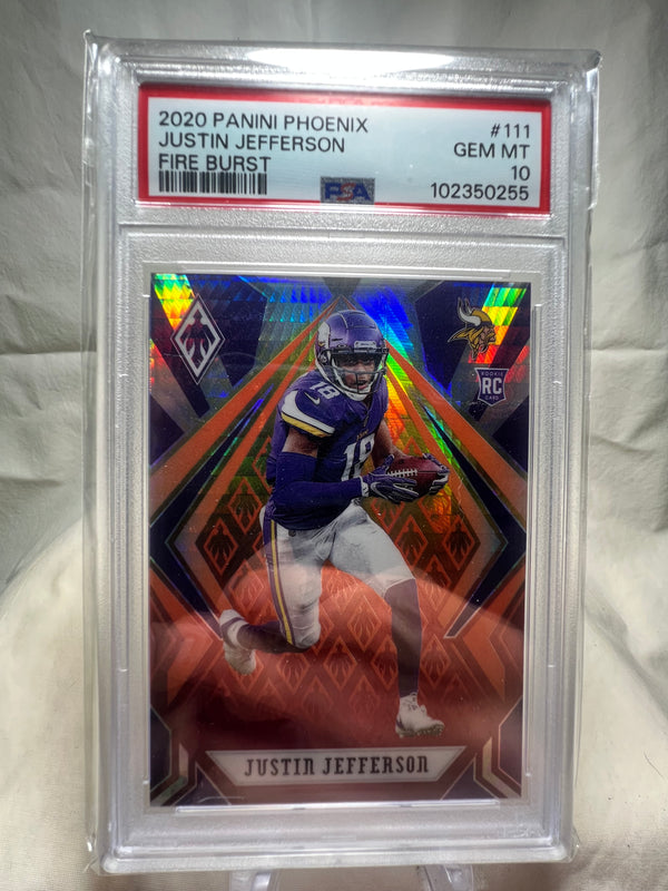 2020 Panini Pheonix Justin Jefferson Fire Burst Rookie Card PSA 10.