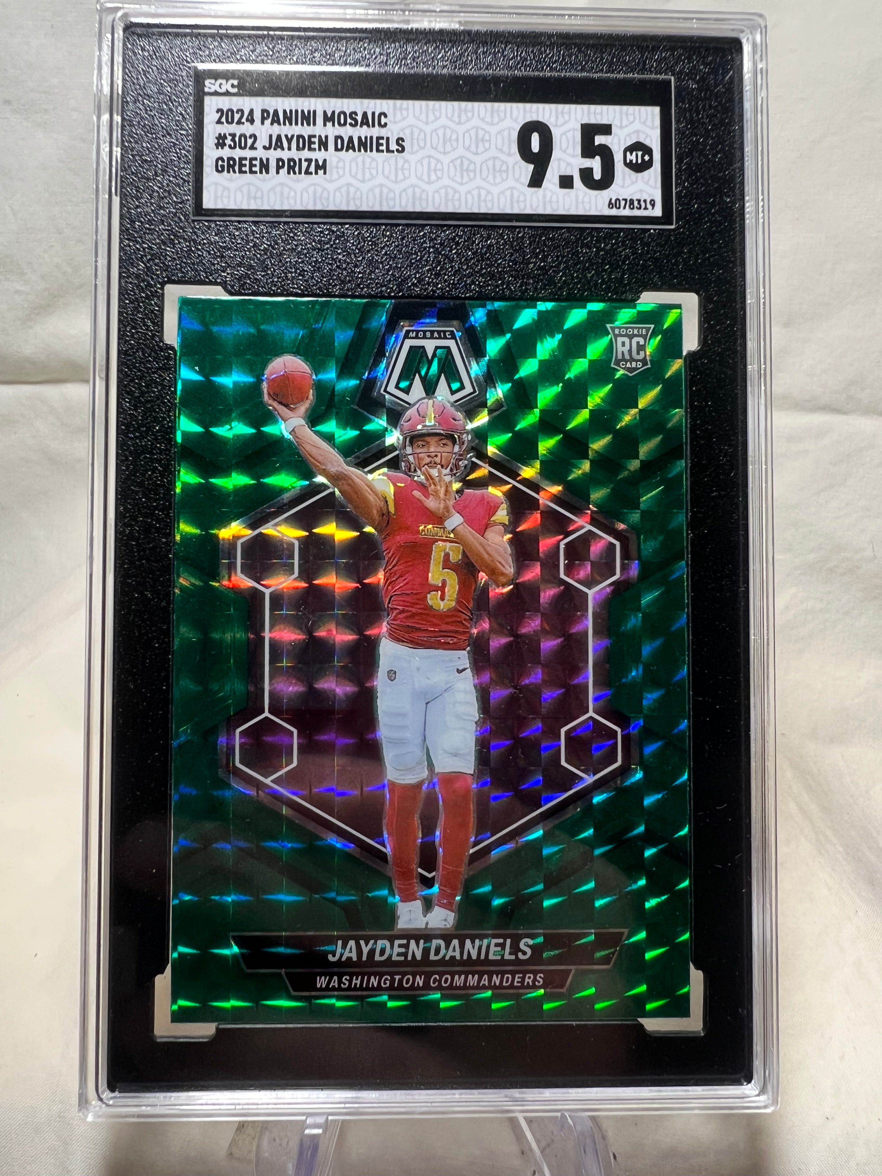 Jayden Daniels 2024 Panini Mosaic Green Prizm Rookie Card  SGC 9.5  Commanders