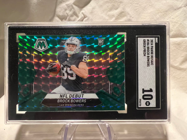 2024 Panini Mosaic Brock Bowers Nfl Debut Green Mosaic Rookie Card SGC 10