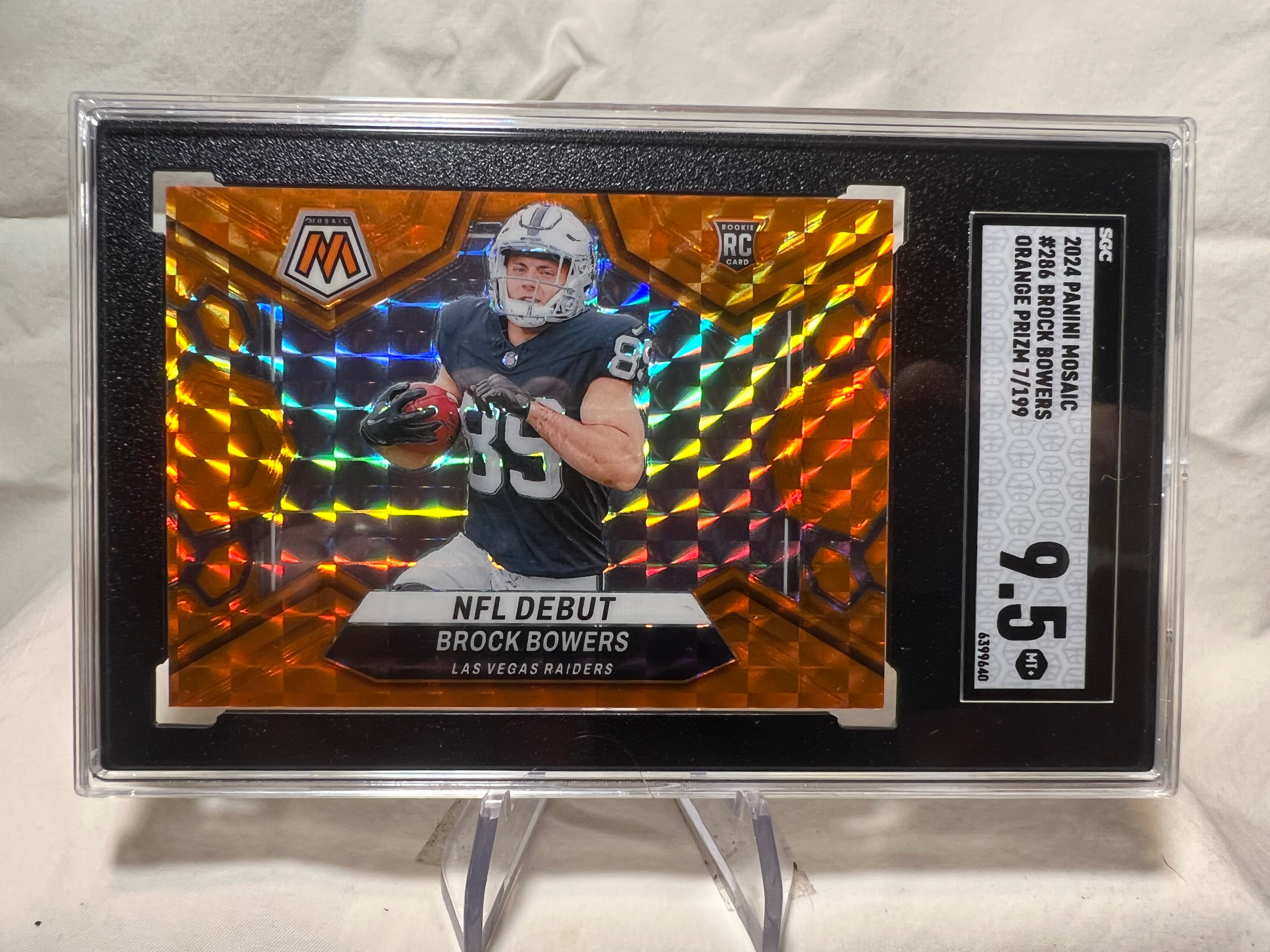 2024 Panini Mosaic Brock Bowers Nfl Debut Orange Mosaic Rookie Card /199 SGC 9.5.