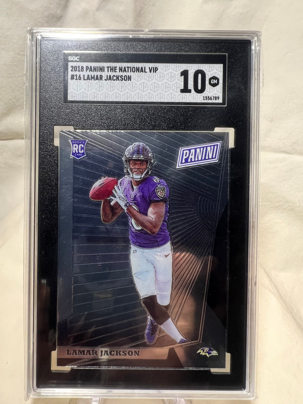 2018 Panini National Vip Lamar Jackson Rookie Card SGC 10.
