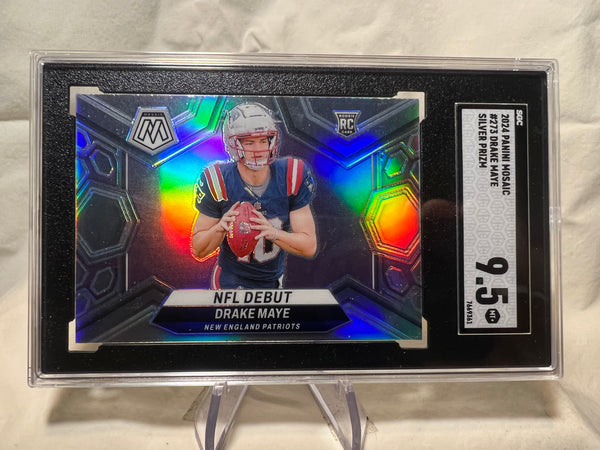 2024 Panini Mosaic Drake Maye Nfl Debut Silver Prizm Rookie Card SGC 9.5