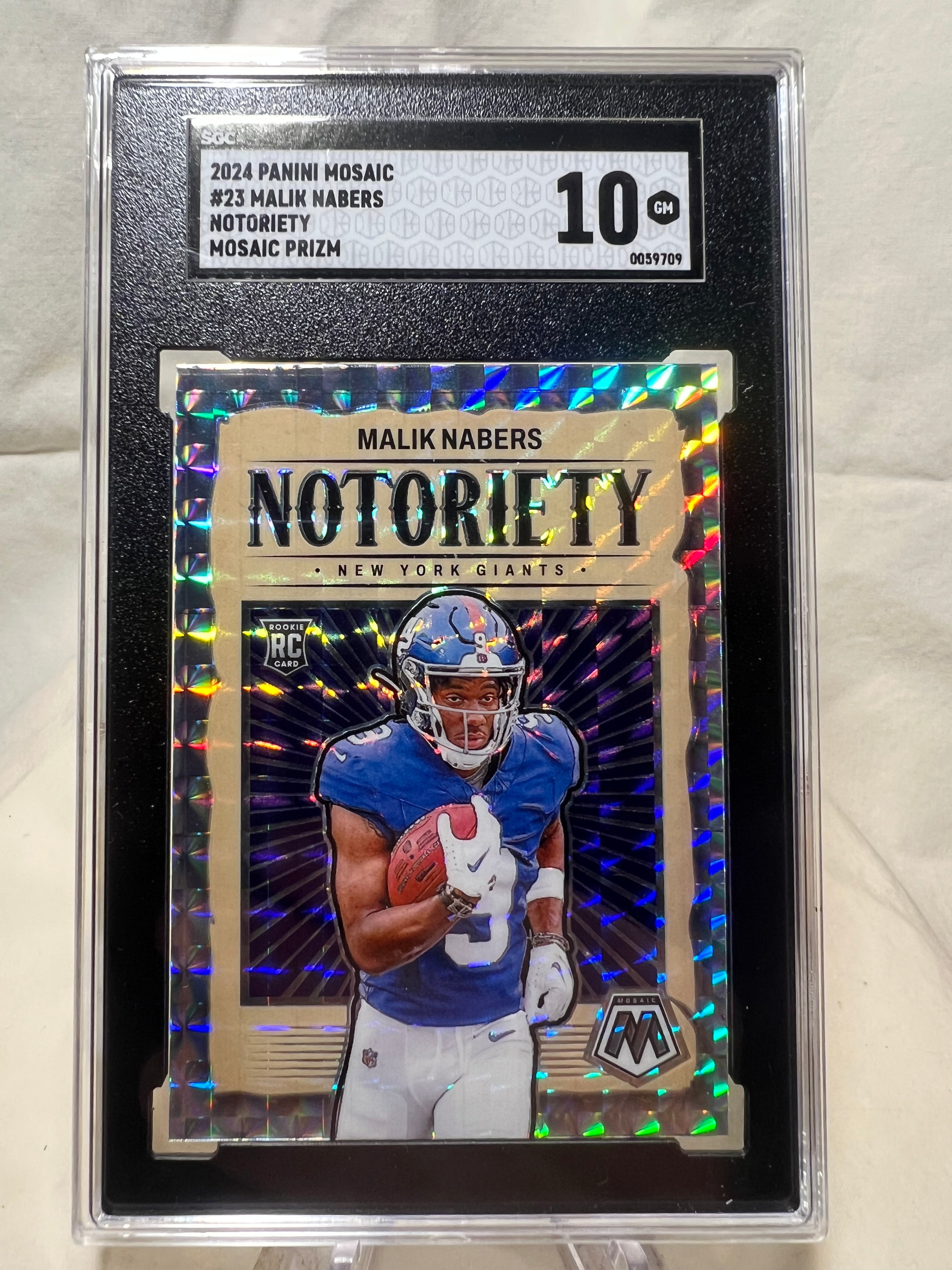 2024 Panini Mosaic Malik Nabers Notoriety Mosaic Prizm Rookie Card SGC 10.