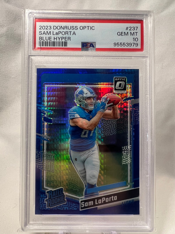 2023 Panini Donruss Optic Sam Laporta Blue Hyper Rookie RC PSA 10