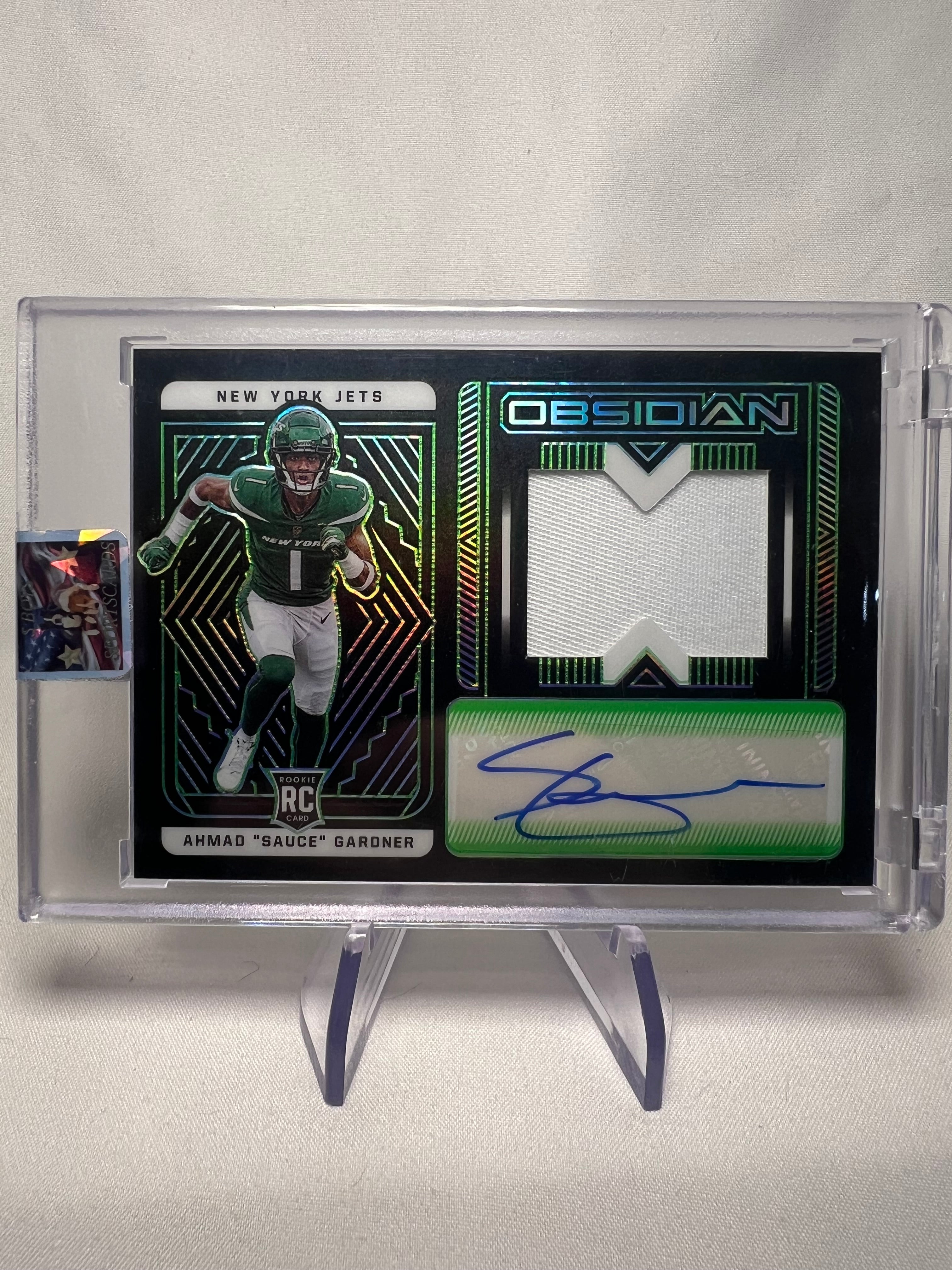2022 Panini Obsidian Ahmad "Sauce" Gardner Green Rookie Patch Auto /50