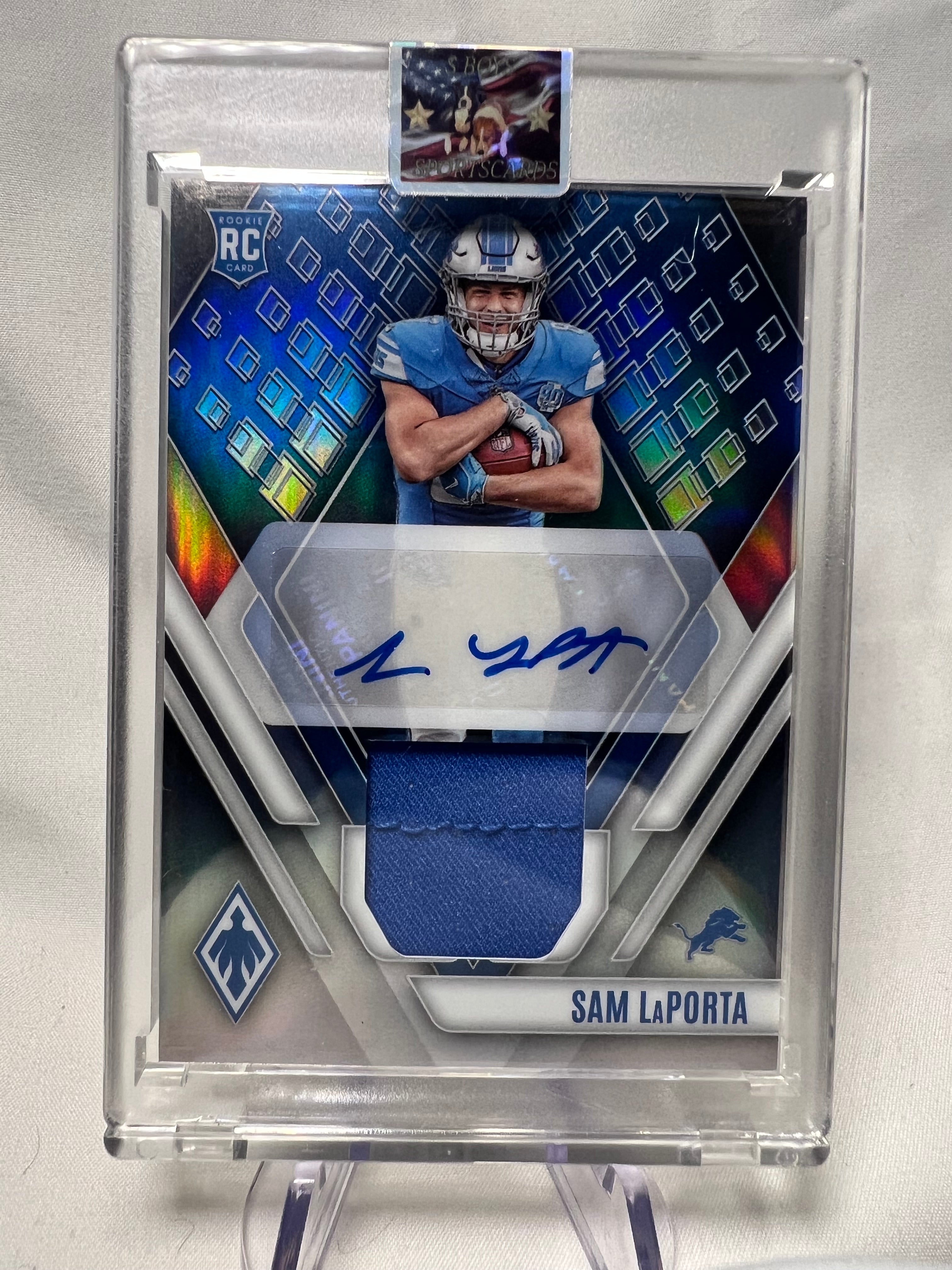 2023 Panini Phoenix Sam Laporta Silver Rookie Patch Auto /299