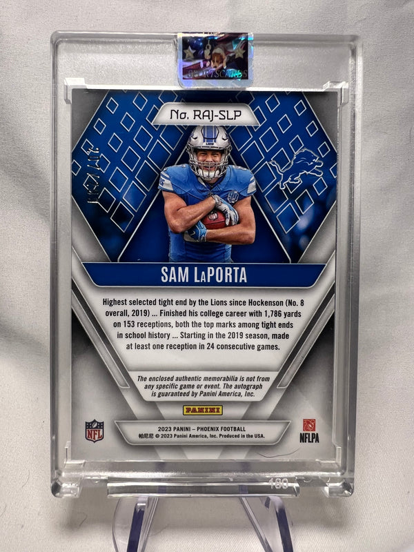 2023 Panini Phoenix Sam Laporta Silver Rookie Patch Auto /299