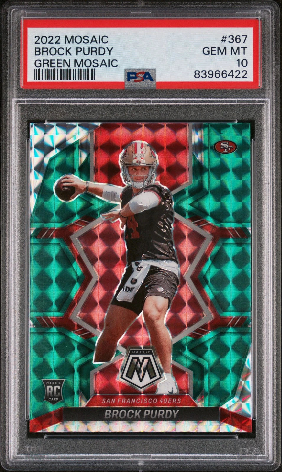 2022 Panini Mosaic Brock Purdy #367 Green Mosaic PSA 10