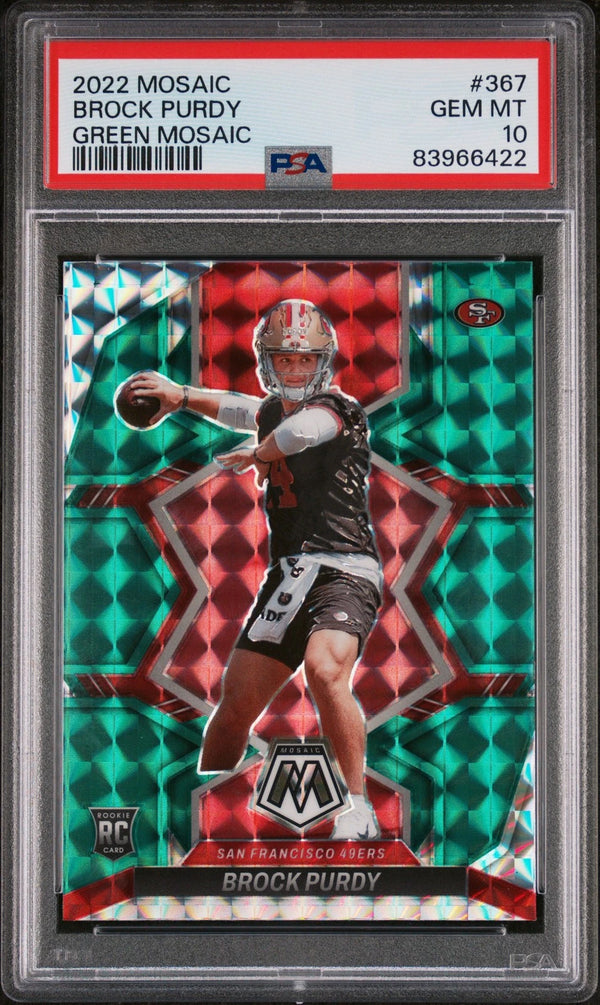 2022 Panini Mosaic Brock Purdy #367 Green Mosaic PSA 10